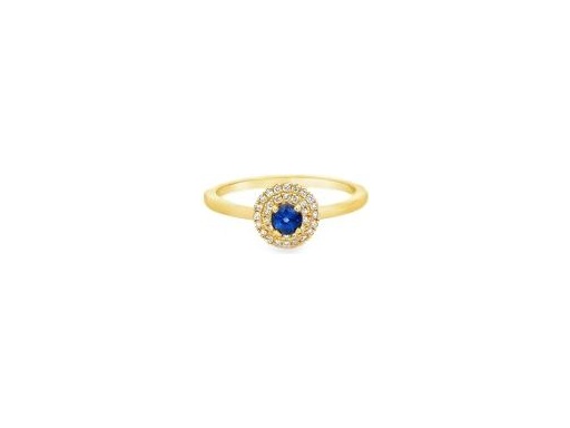 18K Yellow Gold Sapphire Halo Ring with Natural Diamonds